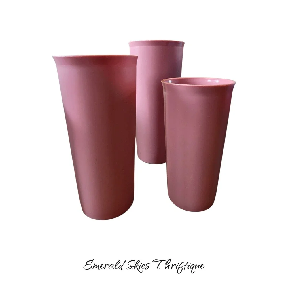 Vintage Set of 9 Plastic Tumblers Cups Teal Mauve Blue Retro Drinkware free ship